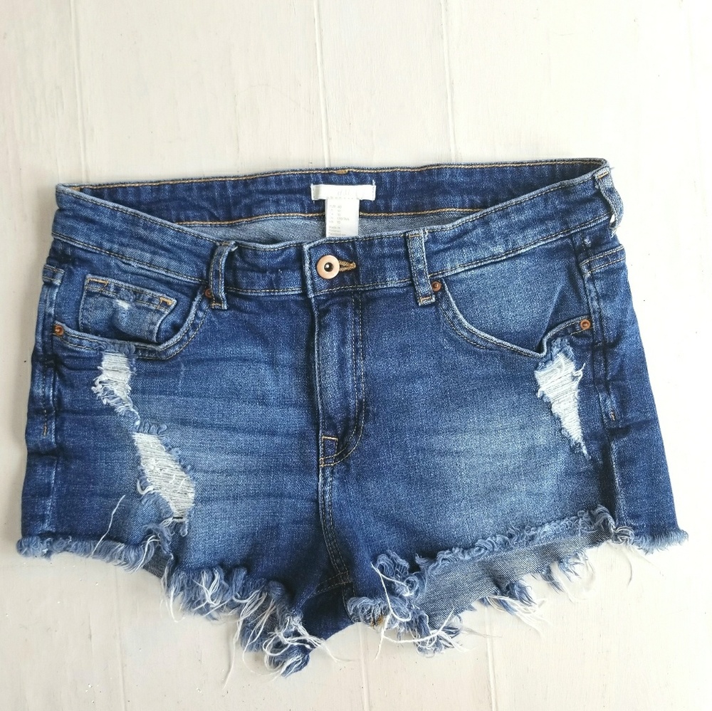 H&M Cut Off Frayed Denim Shorts 10